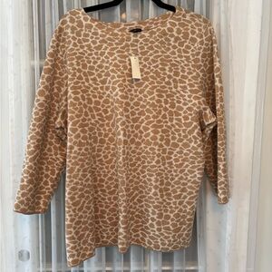 Talbots Camel and White Patterned Blouse Giraffe print merino wool